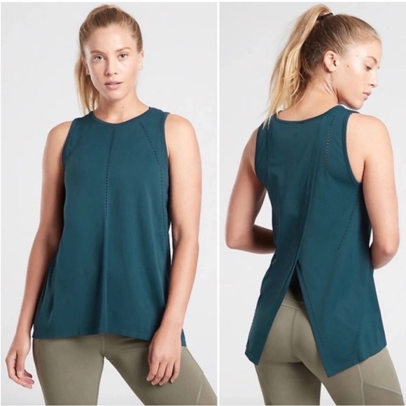 Athleta Army Green Foothill Split Back Tank Top M - Picture 1 of 8